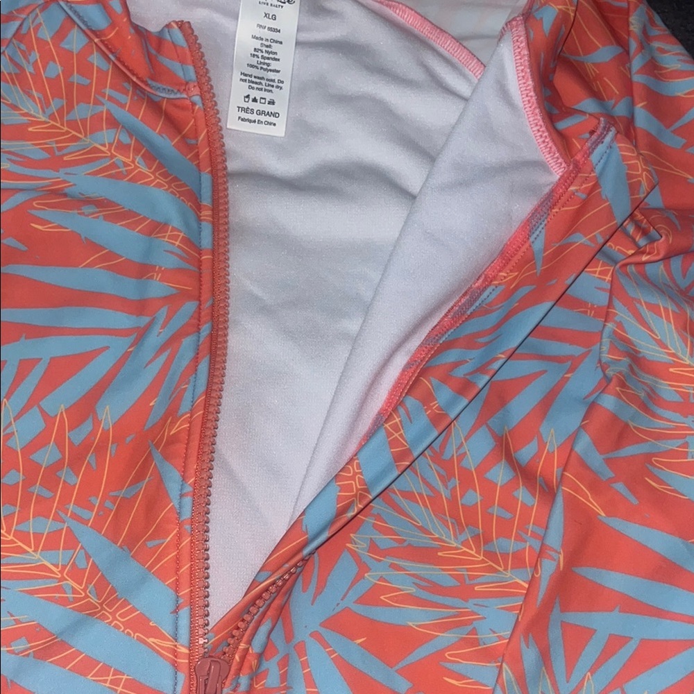 Salt Life Coral and Light Blue Long Sleeve One-Piece Swimsuit - Picture 3 of 3